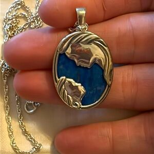 VINTAGE KABANA 925 STERLING SILVER REVERSIBLE BLUE LAPIS LAZULI MOTHER & CHILD